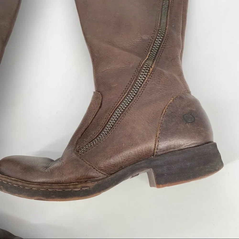 Born Women’s Dark Brown Leather Full Zip Riding Boots‎ Size 6 flannel lined